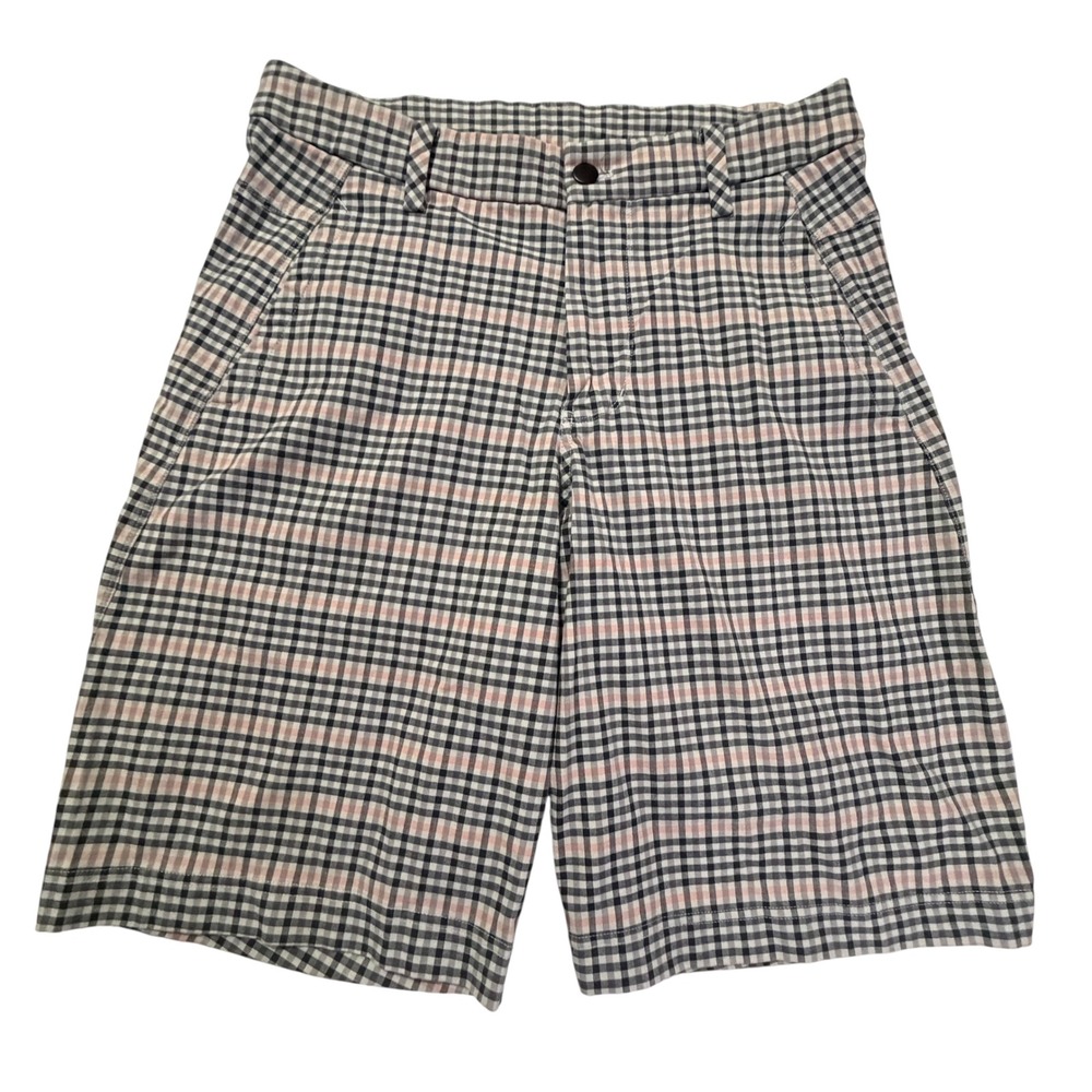 Lululemon Commission Shorts Mens 32 Plaid Grey Pink Golf Casual 10" Inseam
